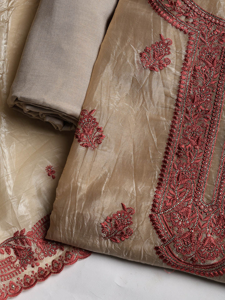 Neck Embroidered Organza Unstitched Suit With Dupatta