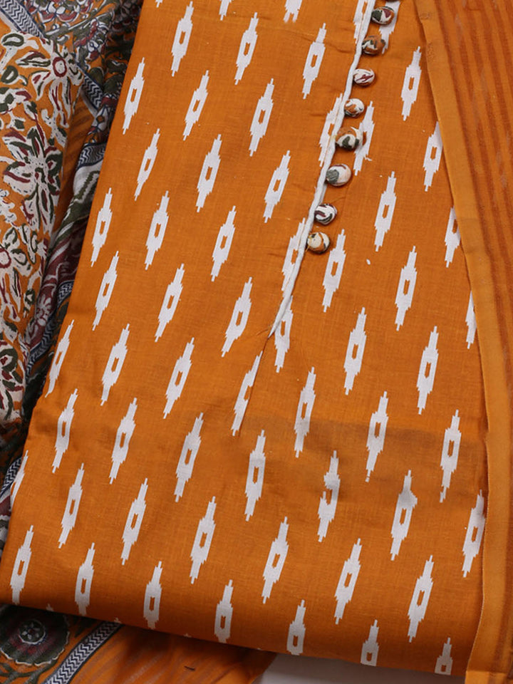 Printed Cotton Blend Unstitched Suit With Dupatta