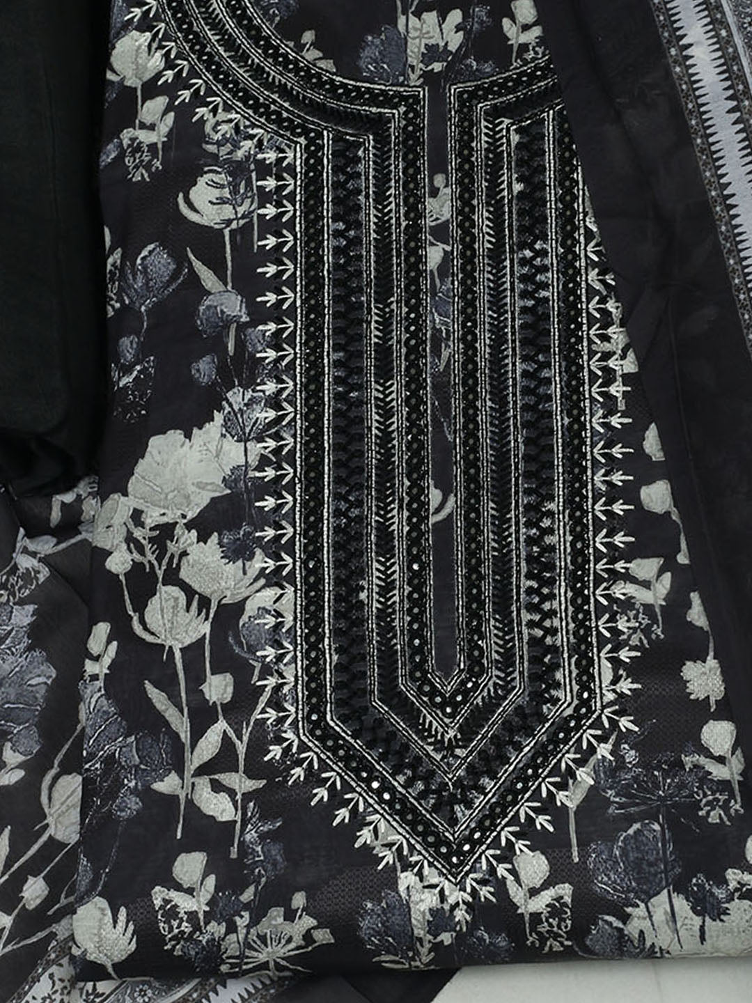 Embroidered Muslin Unstitched Suit With Pant &amp; Dupatta