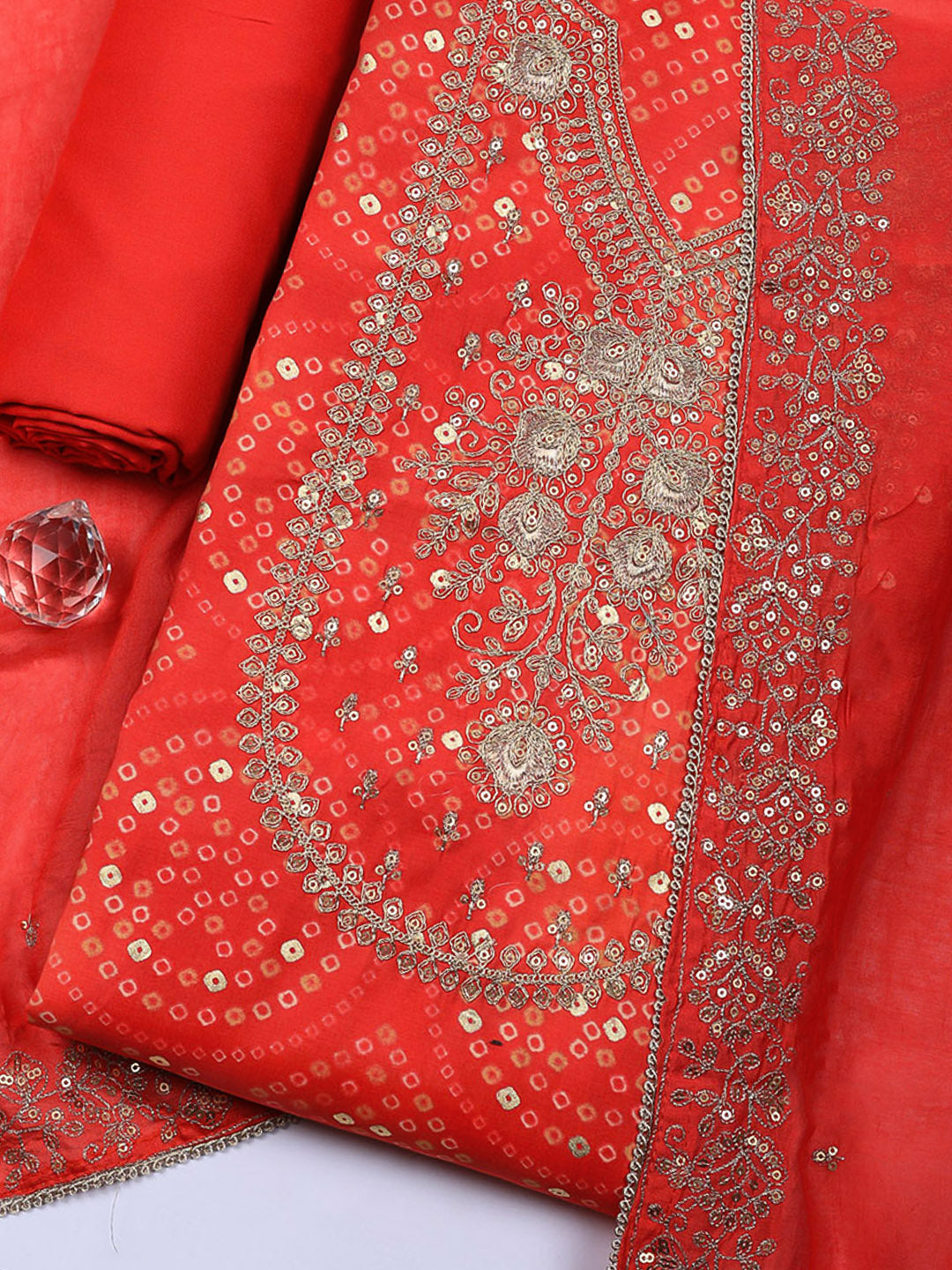 Printed Cotton Blend Unstitched Suit With Pant &amp; Dupatta