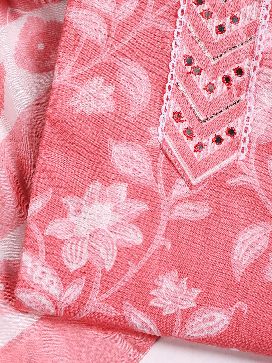Printed Cotton Blend Unstitched Suit With Dupatta