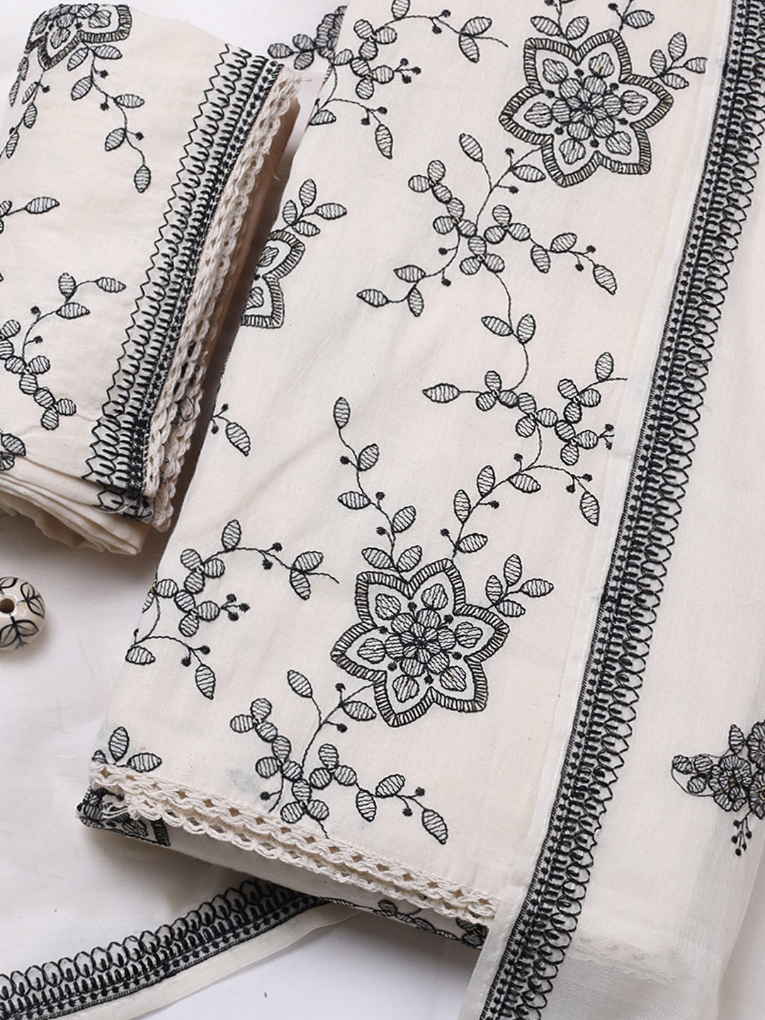 Embroidered Cotton Blend Unstitched Suit With Pant &amp; Dupatta
