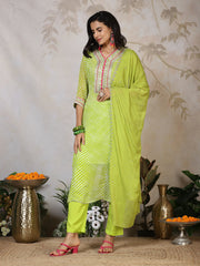 Embroidered Georgette Kurta With Pants & Dupatta