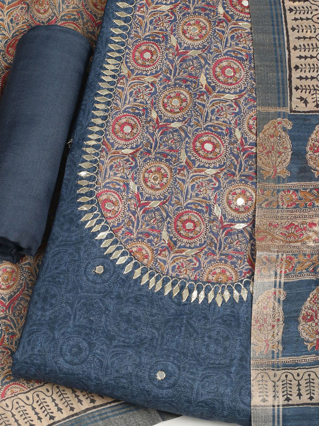 Embroidered Tussar Unstitched Suit With Dupatta