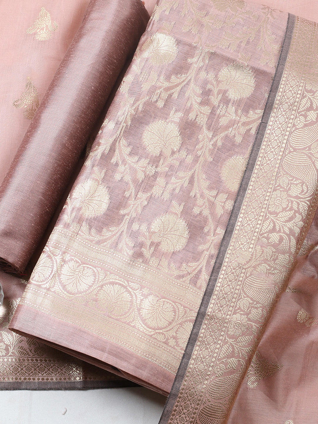 Woven Design Chanderi Unstitched Suit With Pant &amp; Dupatta
