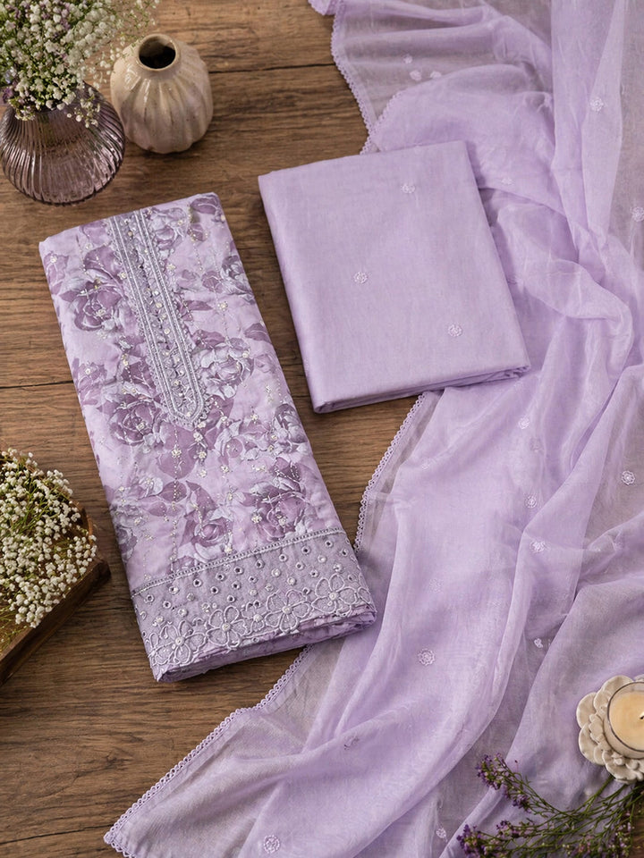 Printed Cotton Blend Unstitched Suit With Dupatta