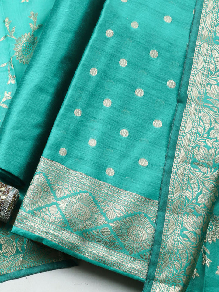 Woven Design Chanderi Unstitched Suit With Pant Dupatta