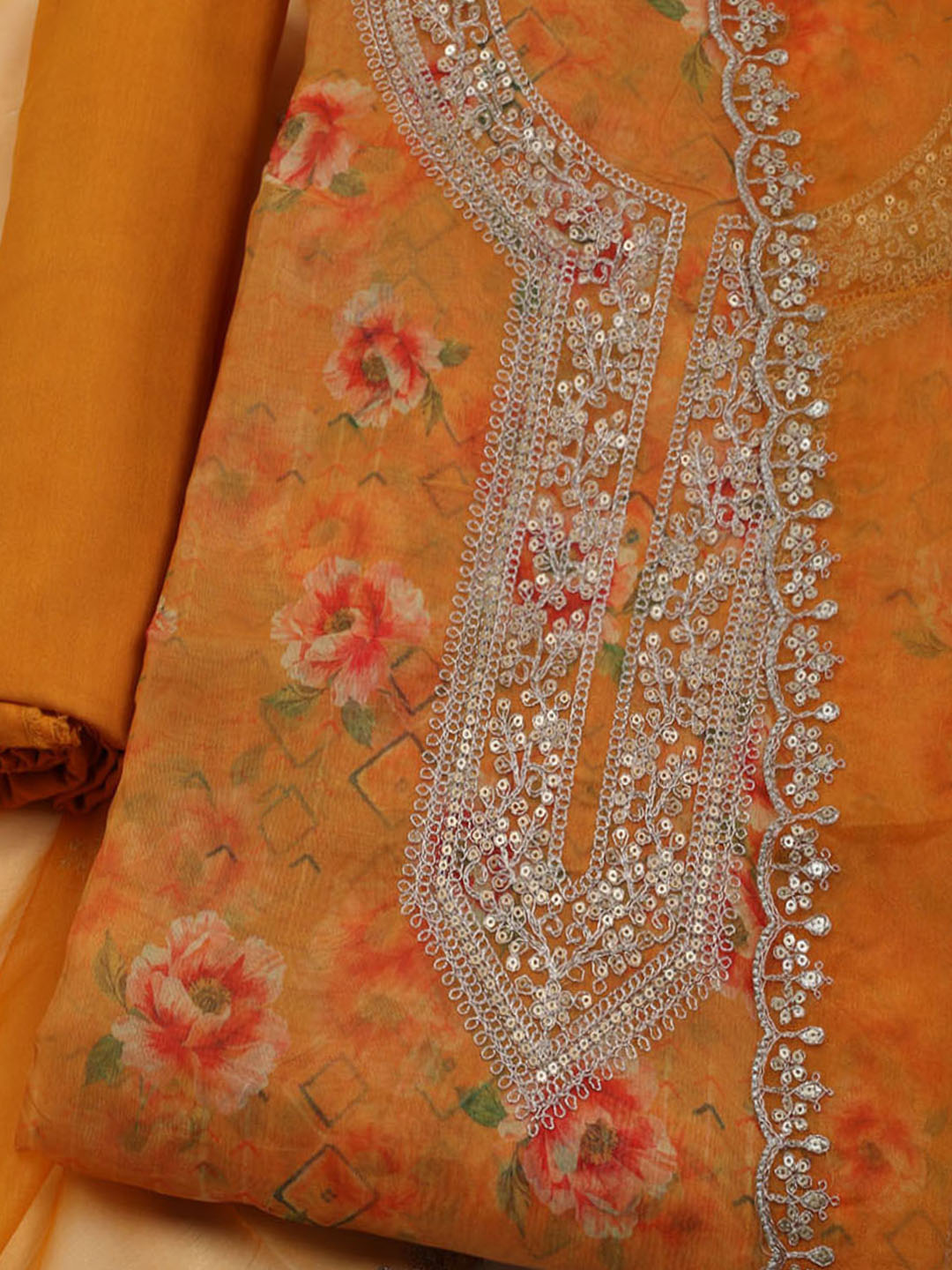 Embroidered Organza Unstitched Suit With Dupatta