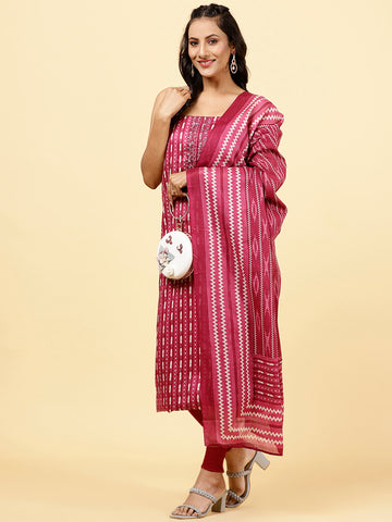 Printed Cotton Unstitched Suit Piece With Dupatta