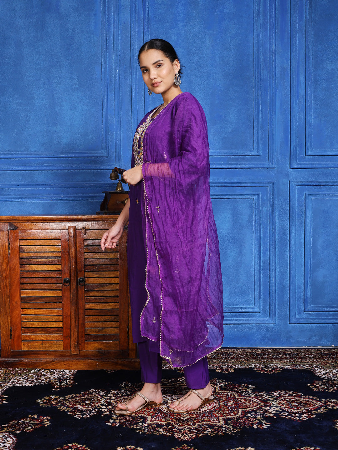 Printed Cotton Blend Kurta With Pants &amp; Dupatta