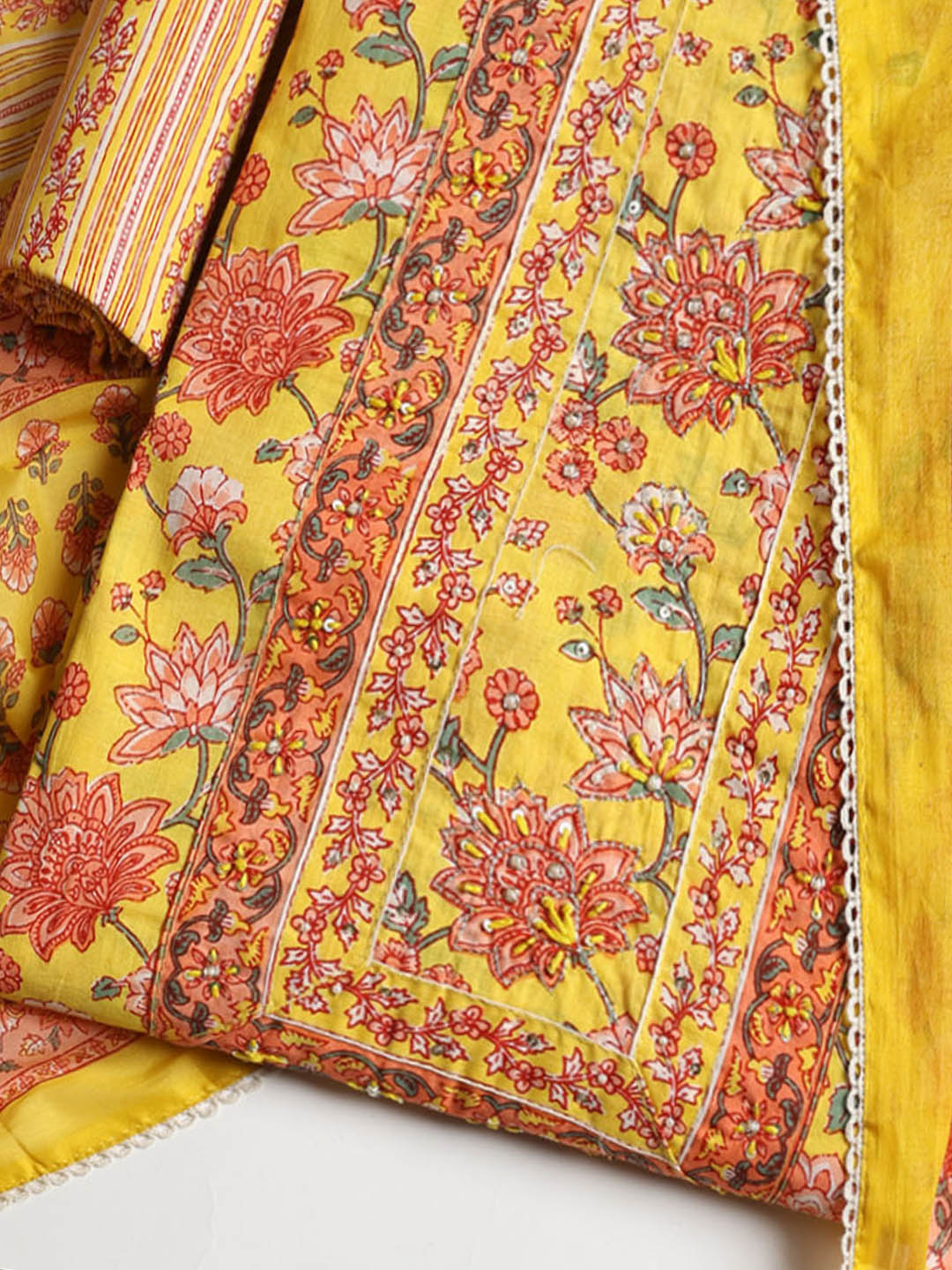 Printed Cotton Blend Unstitched Suit With Dupatta