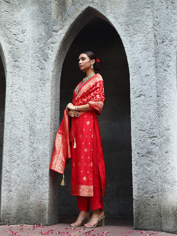 Woven Chanderi Unstitched Suit Piece With Dupatta