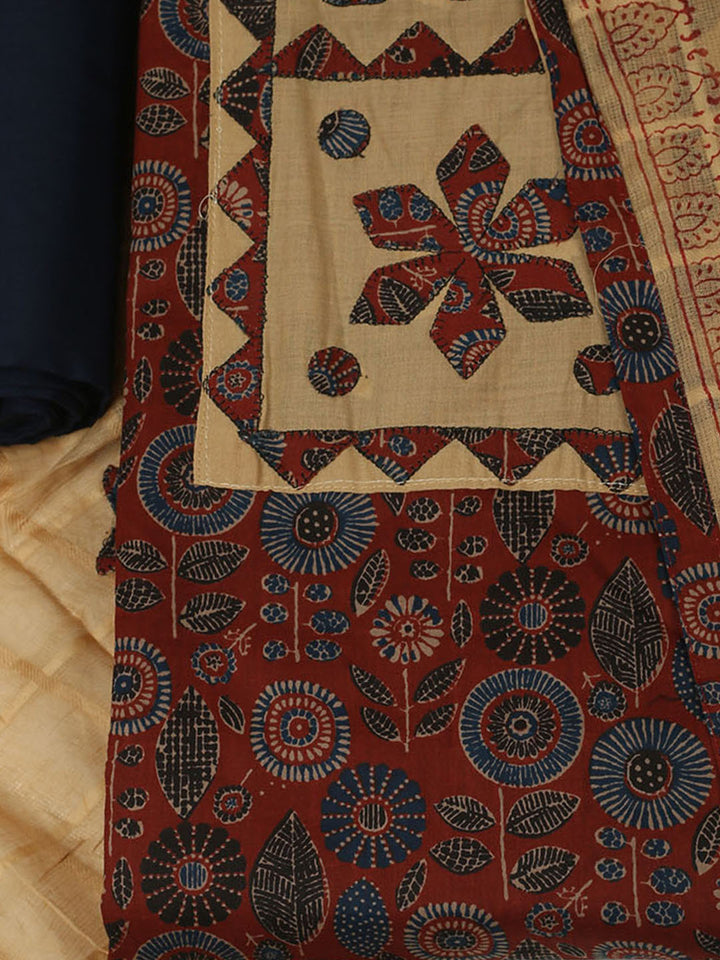 Printed Cotton Unstitched Suits Printed Suit With Pant &amp; Dupatta