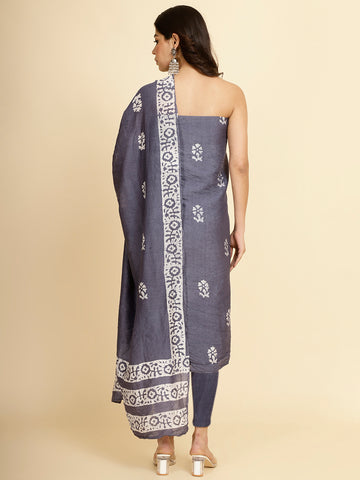 Batik Print Cotton Unstitched Suit Piece With Dupatta