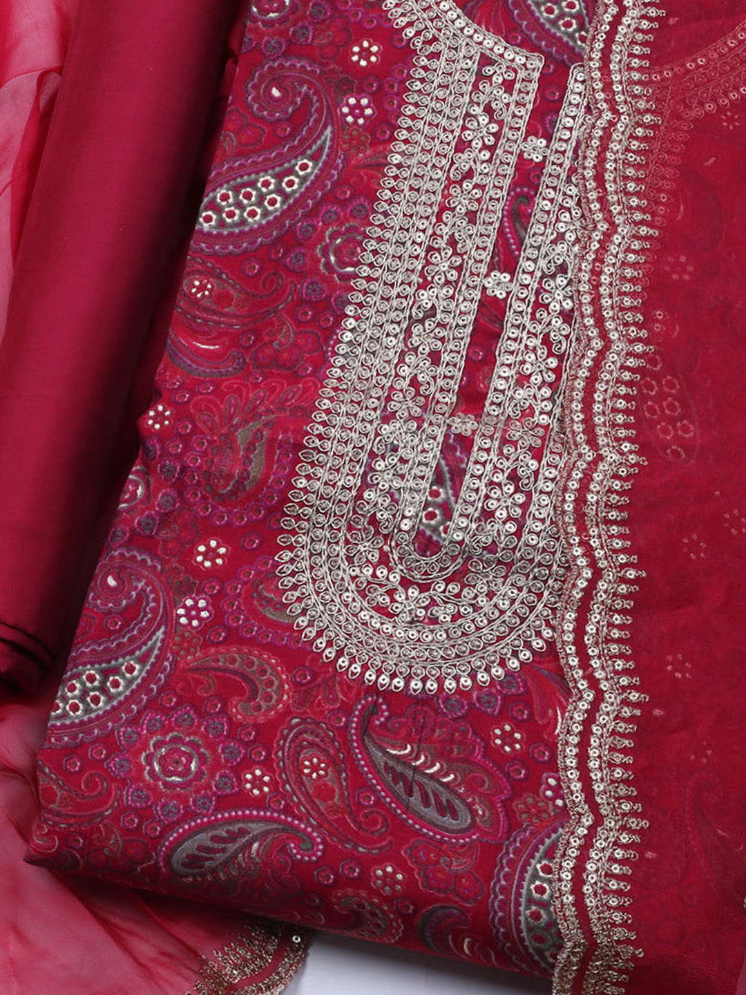 Neck Embroidered Cotton Blend Unstitched Suit With Dupatta