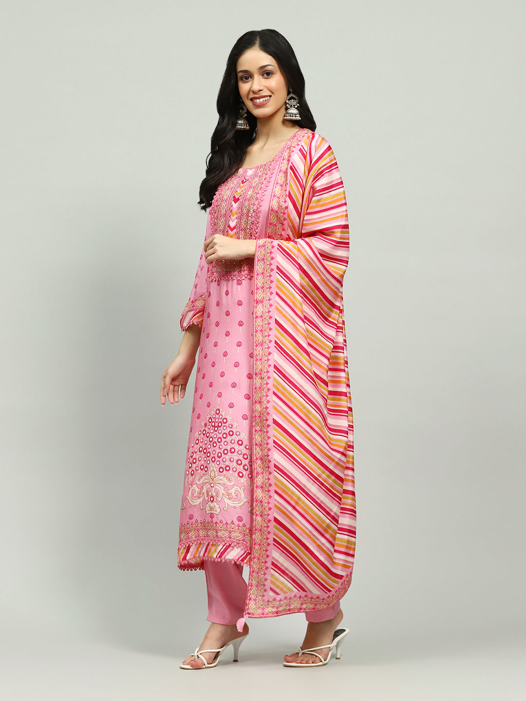 Printed Muslin Kurta With Pants &amp; Dupatta
