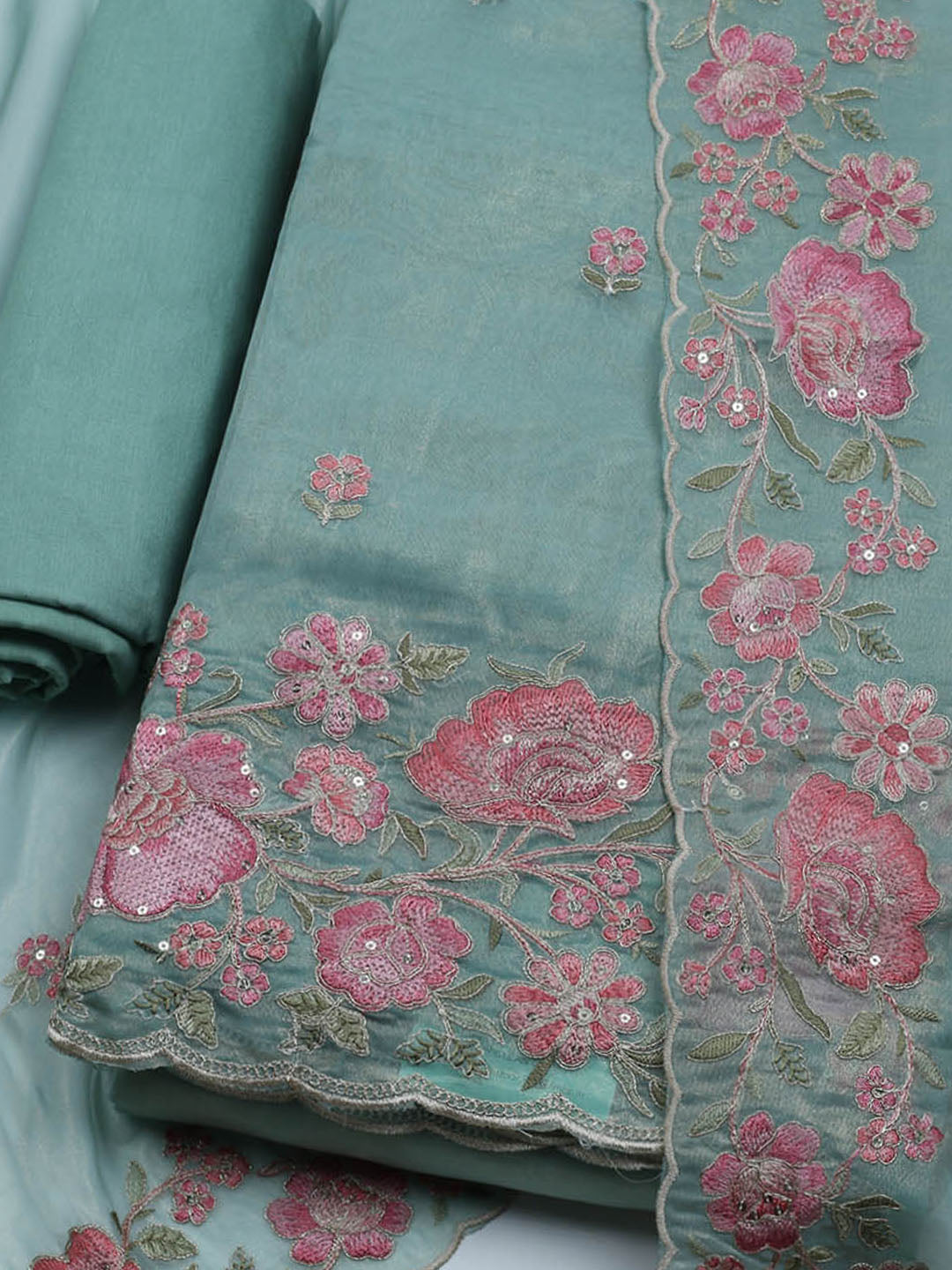 Embroidered Organza Unstitched Suit With Dupatta