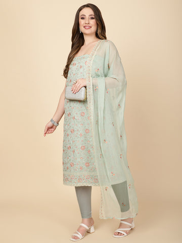 Embroidered Cotton Blend Unstitched Suit Piece With Dupatta