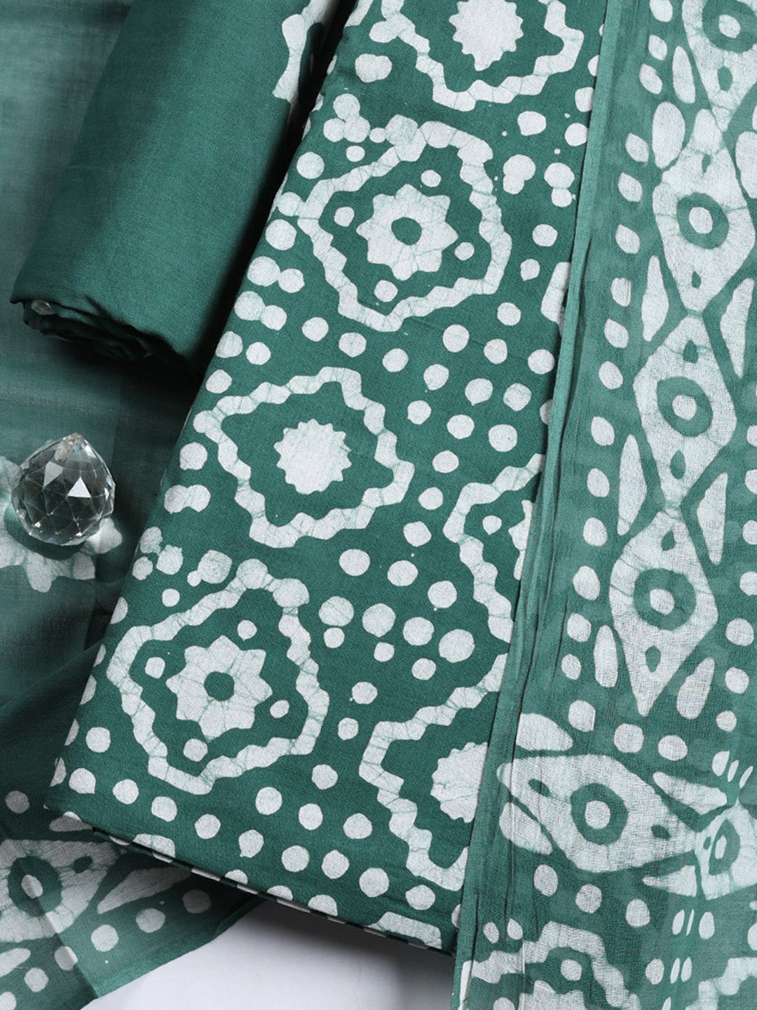 Printed Cotton Blend Unstitched Suit With Pant &amp; Dupatta