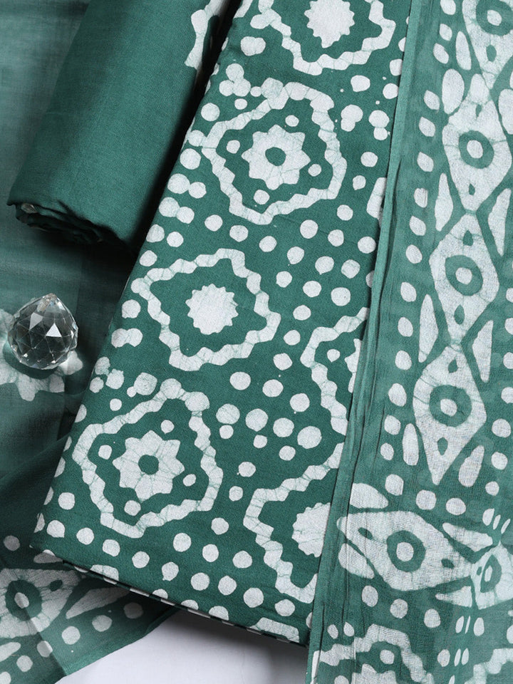 Printed Cotton Blend Unstitched Suit With Pant &amp; Dupatta