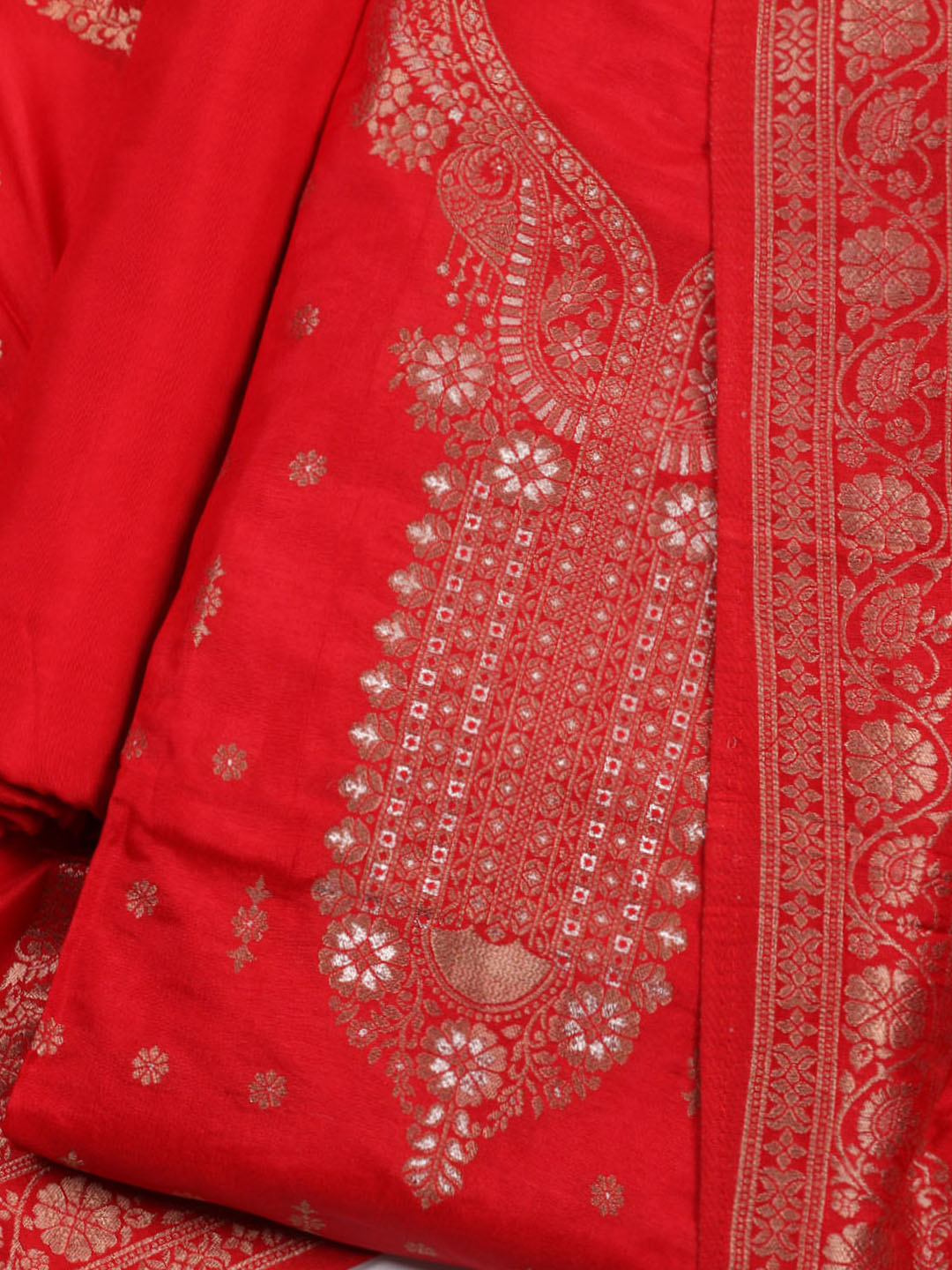 Neck Embroidered Chanderi Unstitched Suit With Dupatta