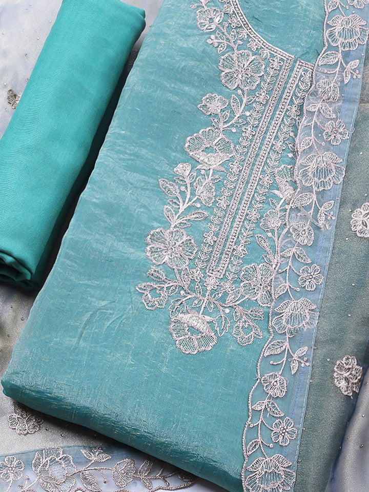 Embroidered Tissue Unstitched Suit With Pant &amp; Dupatta