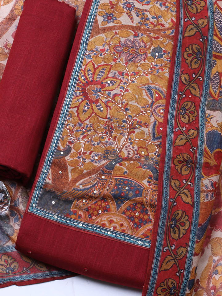 Printed Cotton Blend Unstitched Suit With Pant &amp; Dupatta