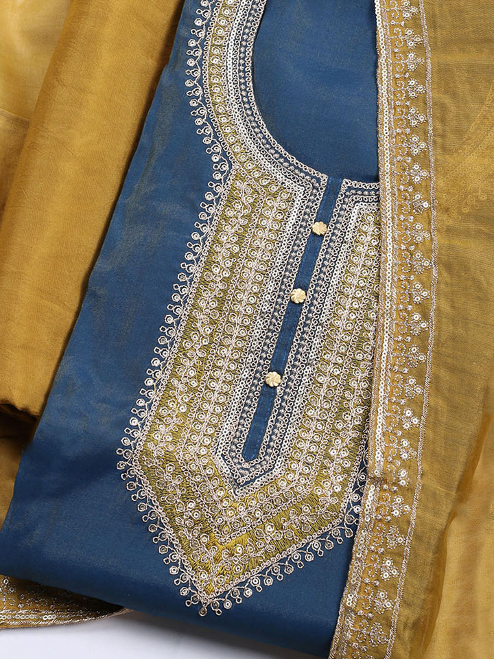 Neck Embroidered Chanderi Unstitched Suit With Dupatta