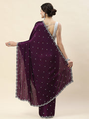 Cutdana Embroidery Chinon Saree