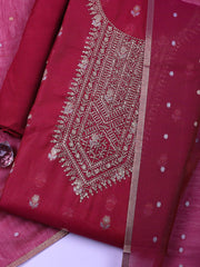 Embroidered Chanderi Unstitched Suit With Pant & Dupatta