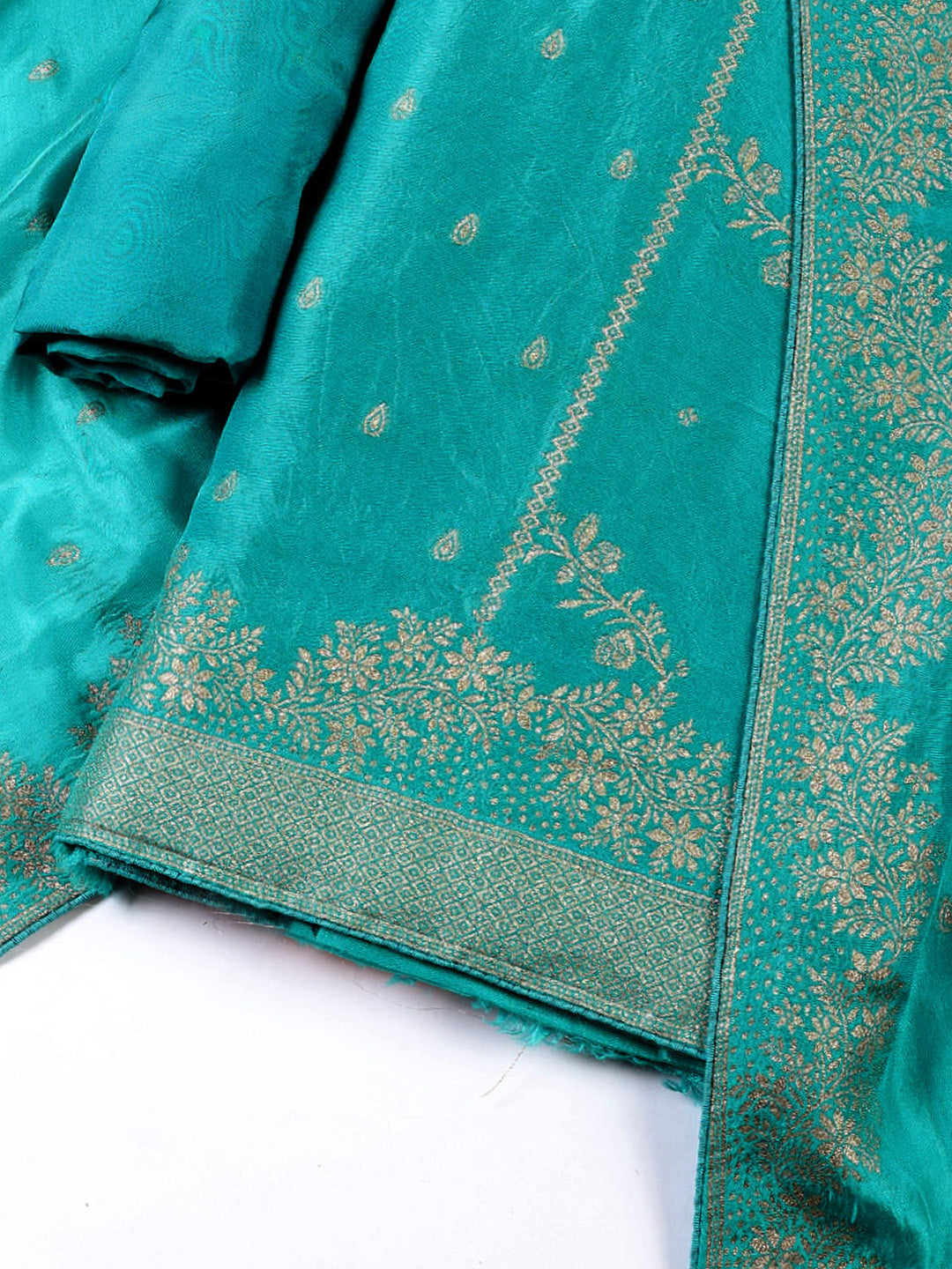Embroidered Art Silk Unstitched Suit With Dupatta