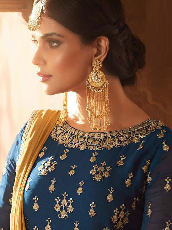 Zari Embroidery Georgette Semi Stitched Suit
