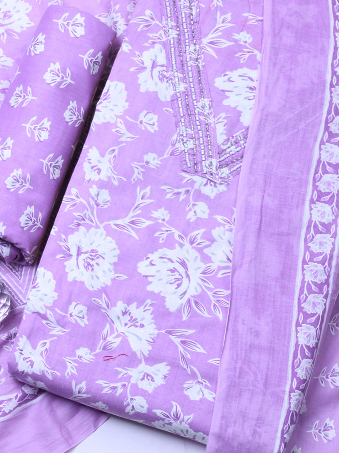 Embroidered Cotton Blend Unstitched Suit With Pant &amp; Dupatta