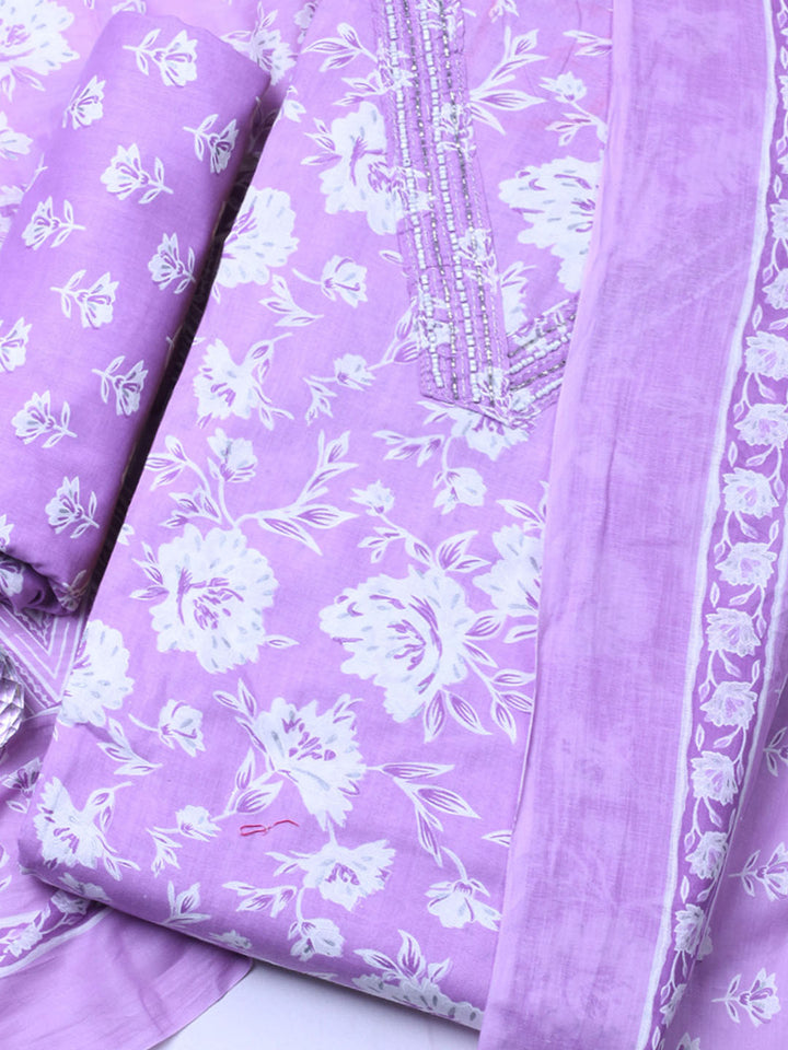 Embroidered Cotton Blend Unstitched Suit With Pant &amp; Dupatta