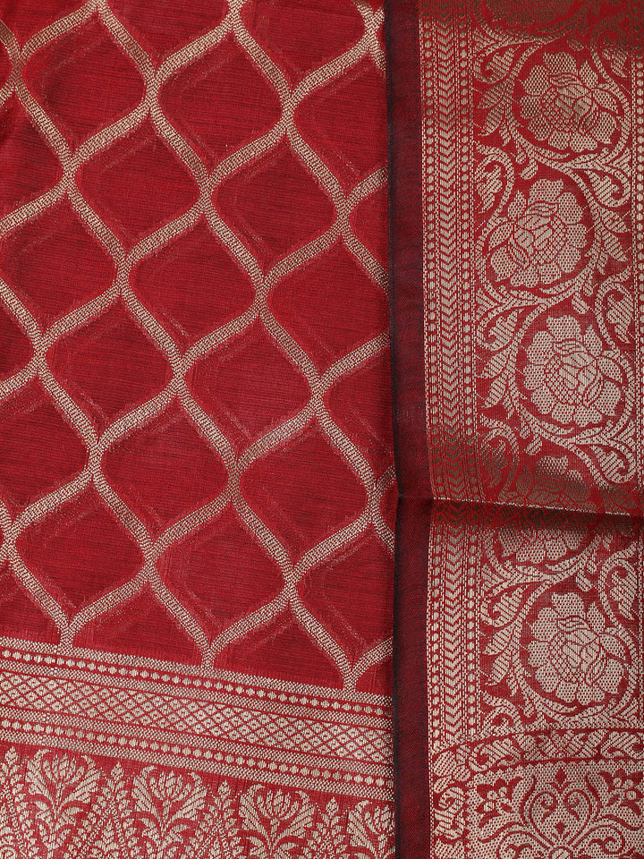 Woven Design Chanderi Unstitched Suit With Pant &amp; Dupatta