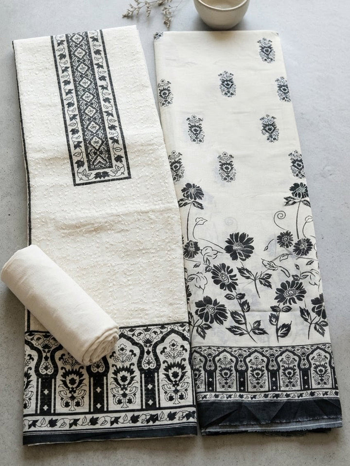 Printed Cotton Blend Unstitched Suit With Pant &amp; Dupatta