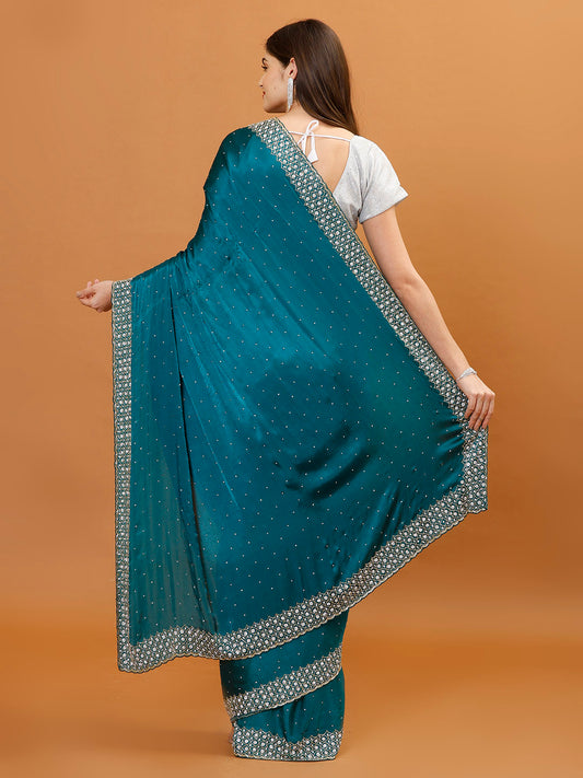 Cutdana Embroidery Chinon Saree