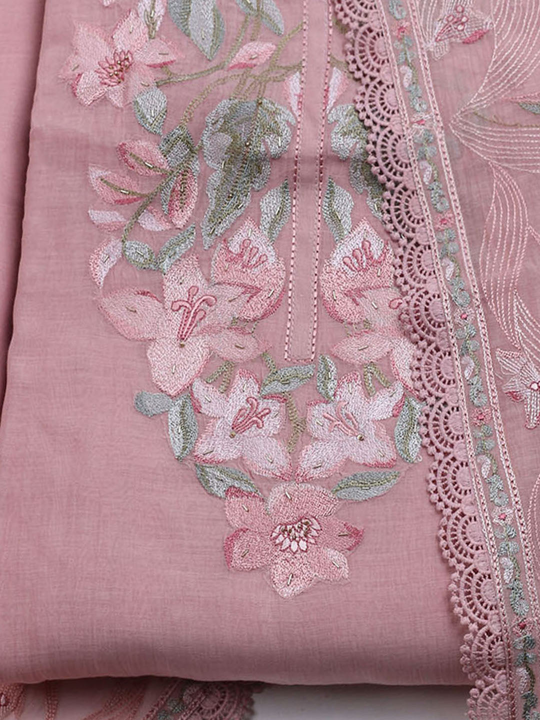 Embroidered Cotton Blend Unstitched Suit With Dupatta