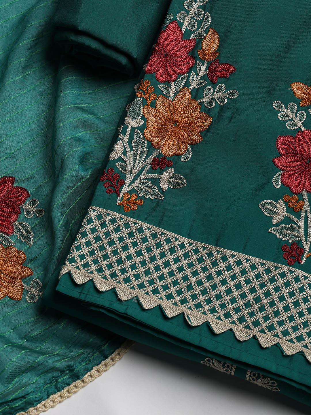 Embroidered Chanderi Unstitched Suit With Dupatta