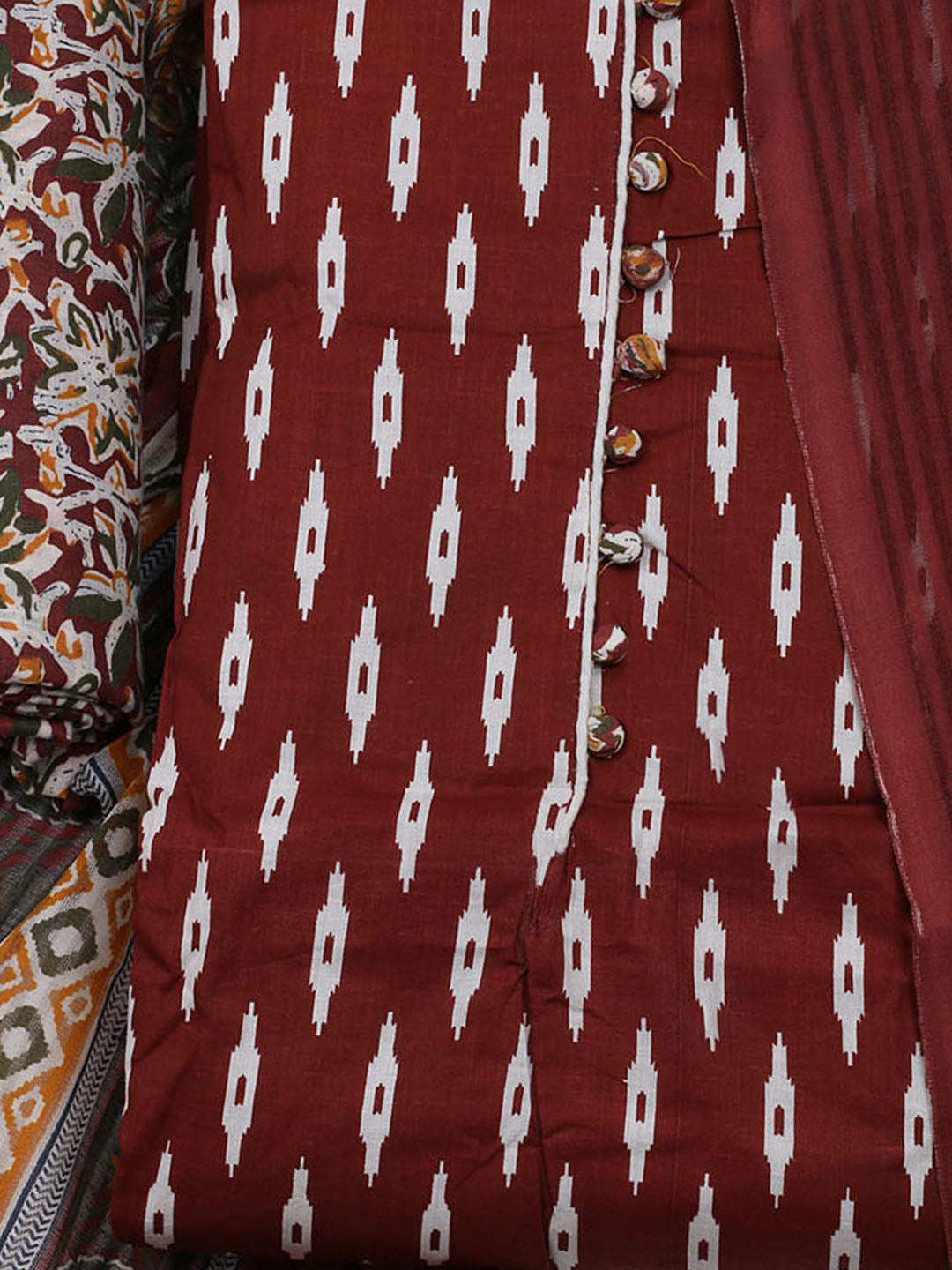 Printed Cotton Blend Unstitched Suit With Dupatta