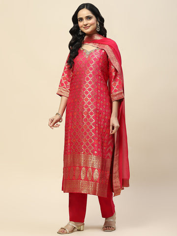 Woven Banarasi Kurta With Pants & Dupatta