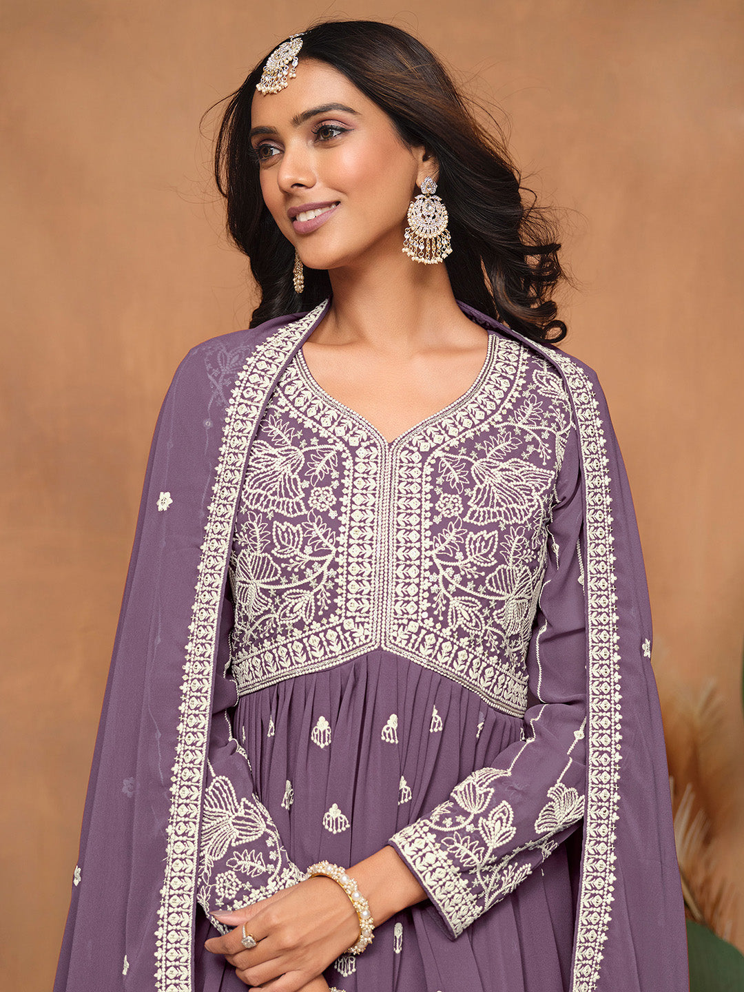 Embroidered Georgette Semi Stitched Kurta With Sharara &amp; Dupatta
