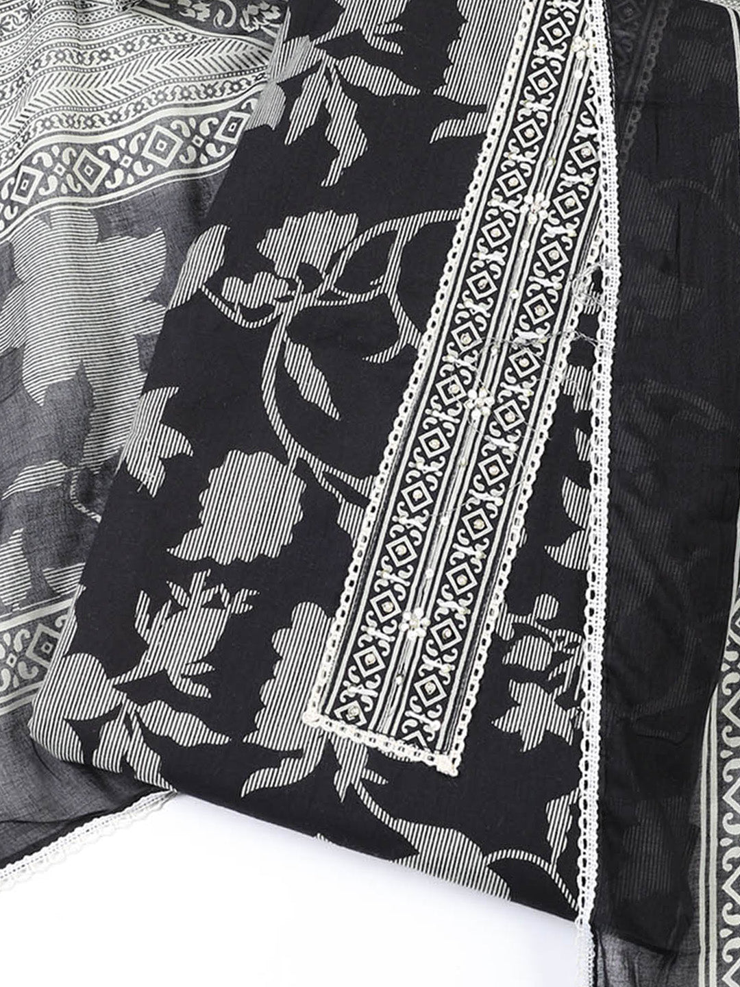 Printed Cotton Blend Unstitched Suit With Dupatta