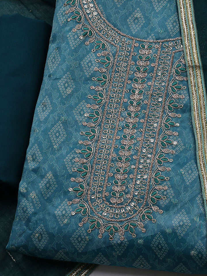 Neck Embroidered Chanderi Unstitched Suit With Dupatta