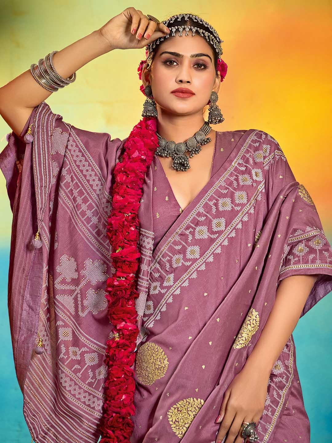Abstract Print Art Silk Saree