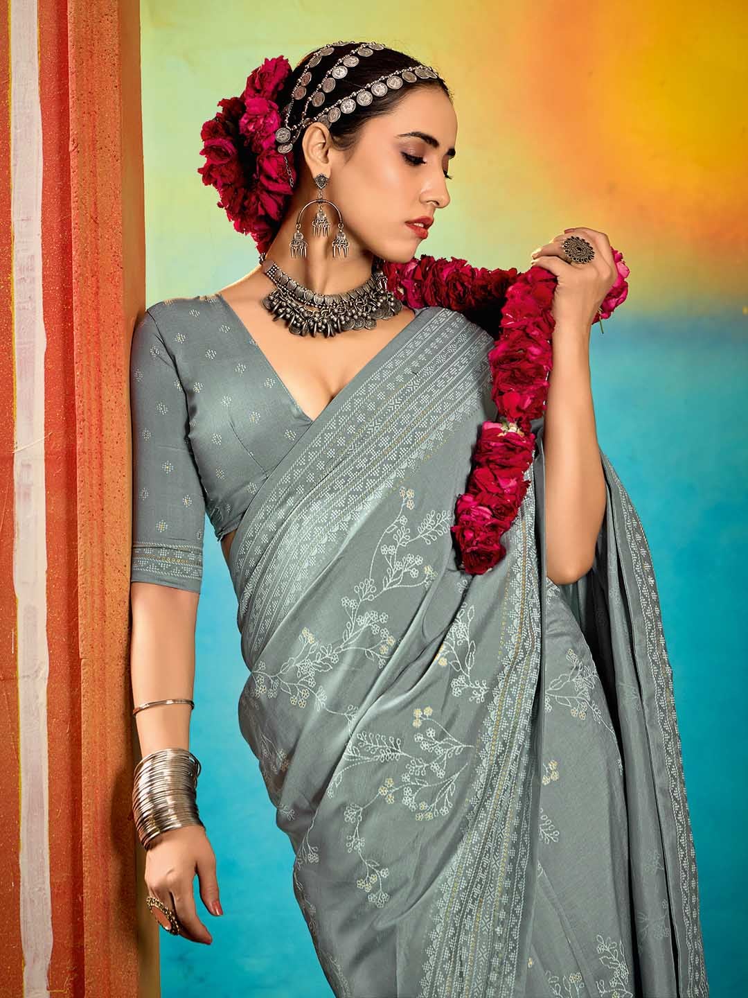 Abstract Print Art Silk Saree
