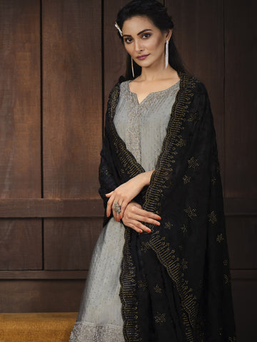 Neck Embroidered Georgette Unstitched Suit Piece With Dupatta