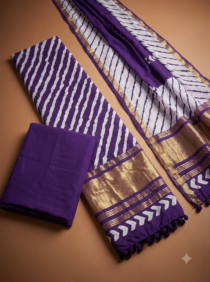 Purple Cotton Blend Printed Unstitched Dress Material