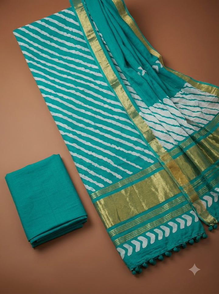 Rama Green Cotton Blend Printed Unstitched Dress Material