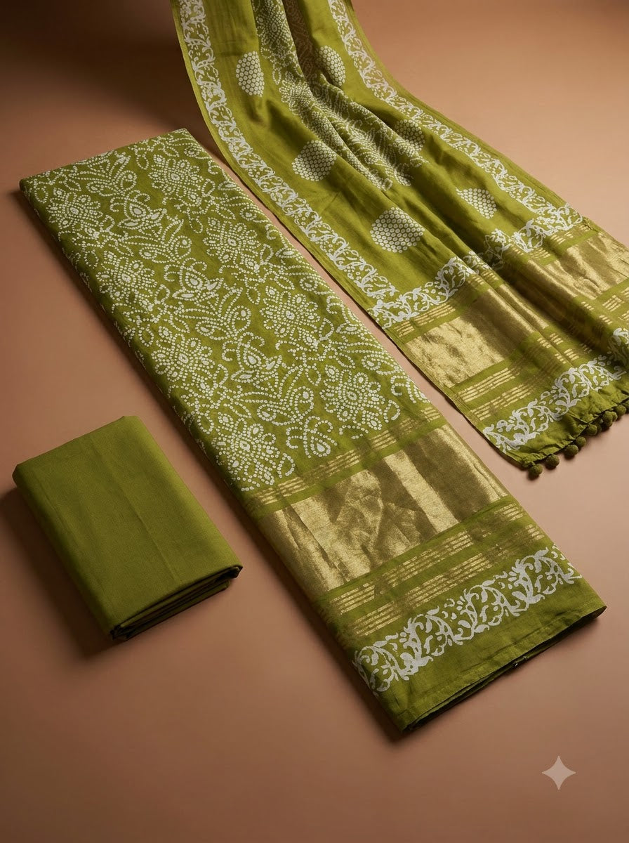 Mehndi Cotton Blend Printed Unstitched Dress Material